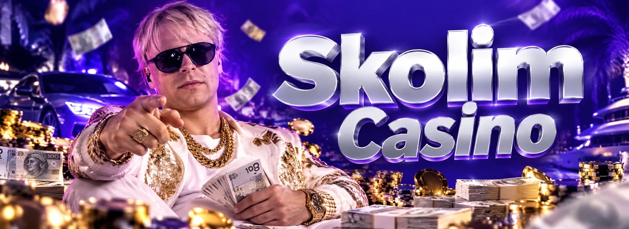 Baner Skolim Casino z bonusem powitalnym 130% do 4 000 zł i 220 darmowymi spinami